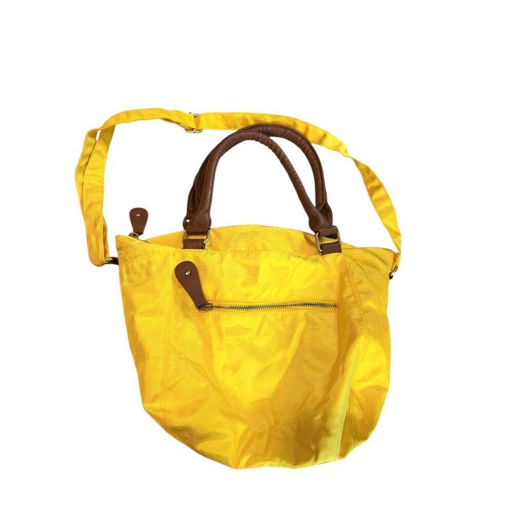 Old Navy Yellow Nylon & Faux Leather Tote Bag With Adjustable Strap & Zip Pocket